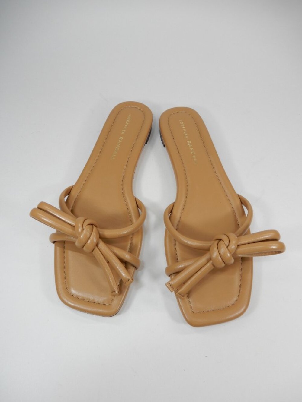 Loeffler Randall Hadley Bow Flat SANDALS Size 8 Tan Leather Square Toe NEW $250 - Picture 5 of 15